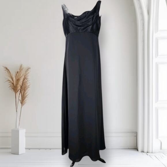 Vintage Dark Bridgerton Black Formal Dress 90s Rhapsody Collection Cowl Neck 12 - Picture 1 of 11